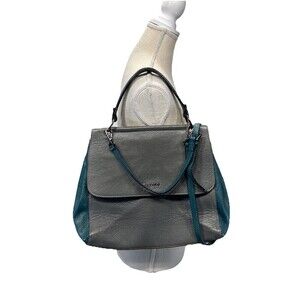 Krole Italian Leather Satchel Gray Teal Crossbody Convertible Made in Italy
